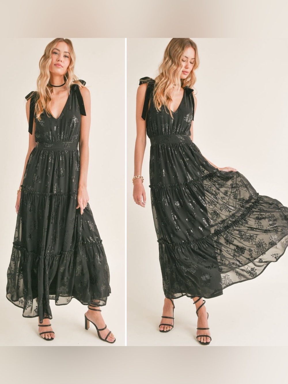 Sadie & Sage Like No Other Black Floral Midi Dress- Size Medium